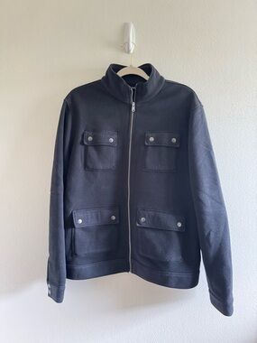Marc Anthony Classic Black Zip-Up Jacket with Four Flap Pockets size Large